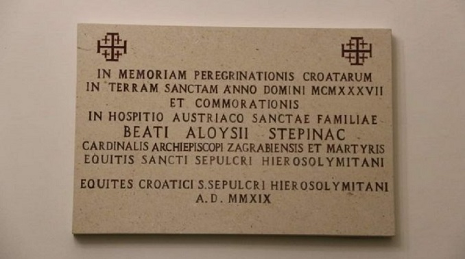 Spomen ploča Alojzija Stepinca postavljena u Jerusalimu