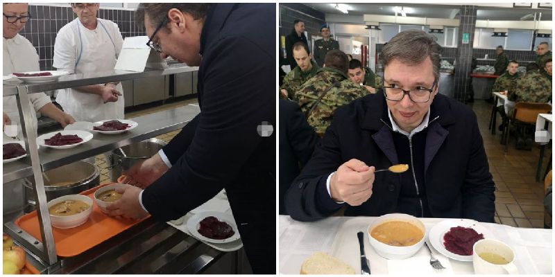 Vučić na nedeljnom ručku u kasarni “Topčider”:Najdraža uspomena iz vojske miris i ukus vojničkog pasulja