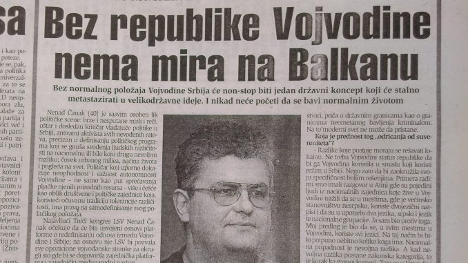 Tako je govorio Čanak: Bez Republike Vojvodine nema mira na Balkanu